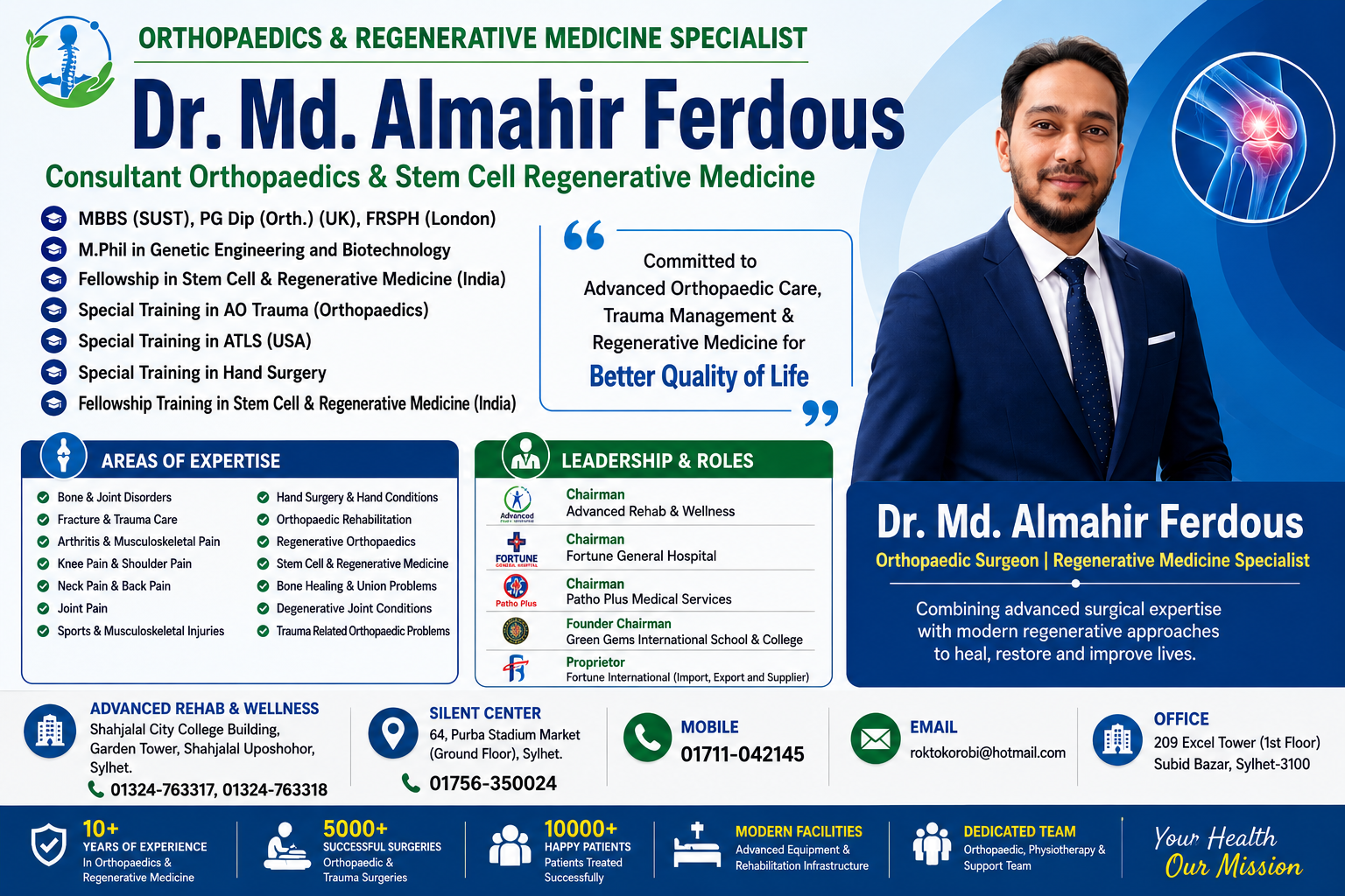 Dr. Md. Almahir Ferdous – Consultant Orthopaedics and Regenerative Medicine Specialist in Sylhet